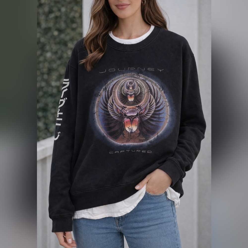 Eleven Paris Black Graphic Crewneck Sweater Scarab Beetle Layered Hem Size Large